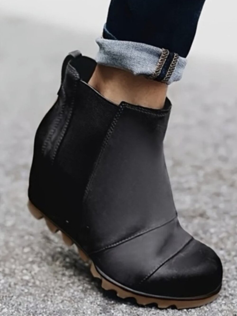 Sorel LEA Wedge Leather Ankle Boots Waterproof Black Size 8
